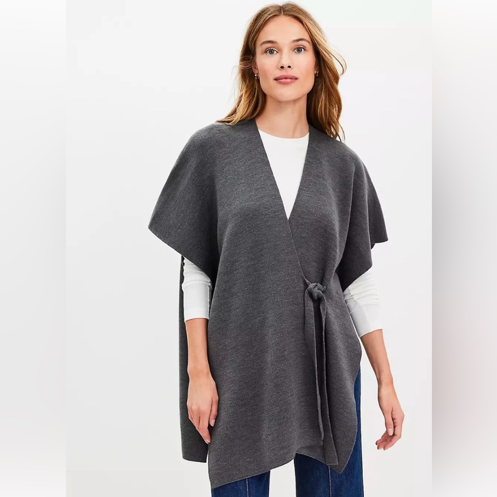 NWT Ann Taylor Loft Tie Knit Wrap, M/L, Oversized, Heather Grey